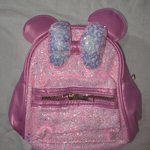 Kids Pink Glitter Mouse-Ear Backpack with Sequin Bow Mini Backpack Purse Bag